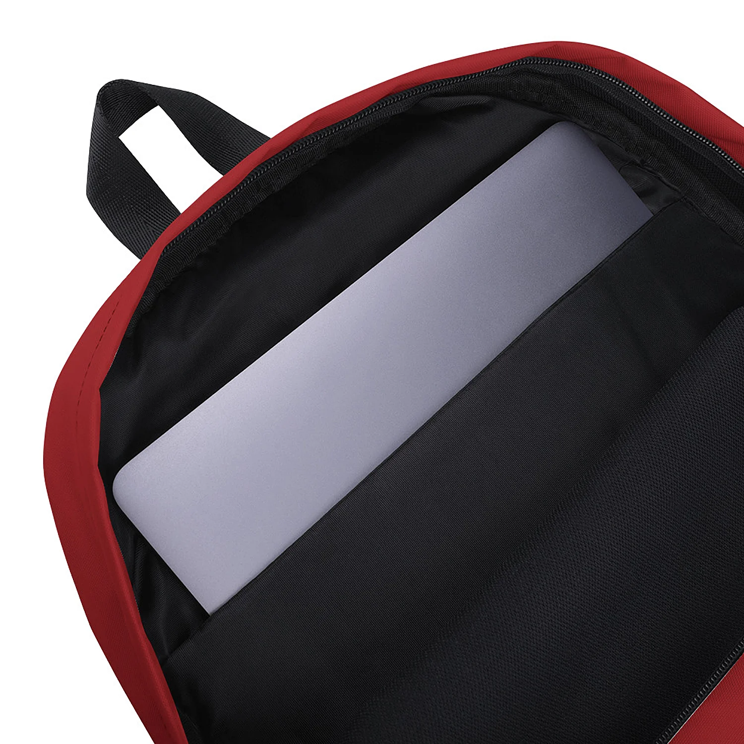Detail of the open Subway Urban Commuter Backpack, showing a laptop or tablet secured in the internal sleeve.