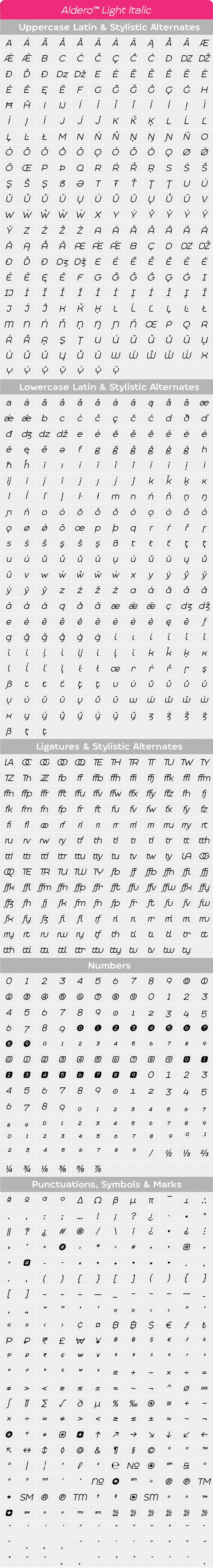 Aldero Light Italic Glyphs Table2.png