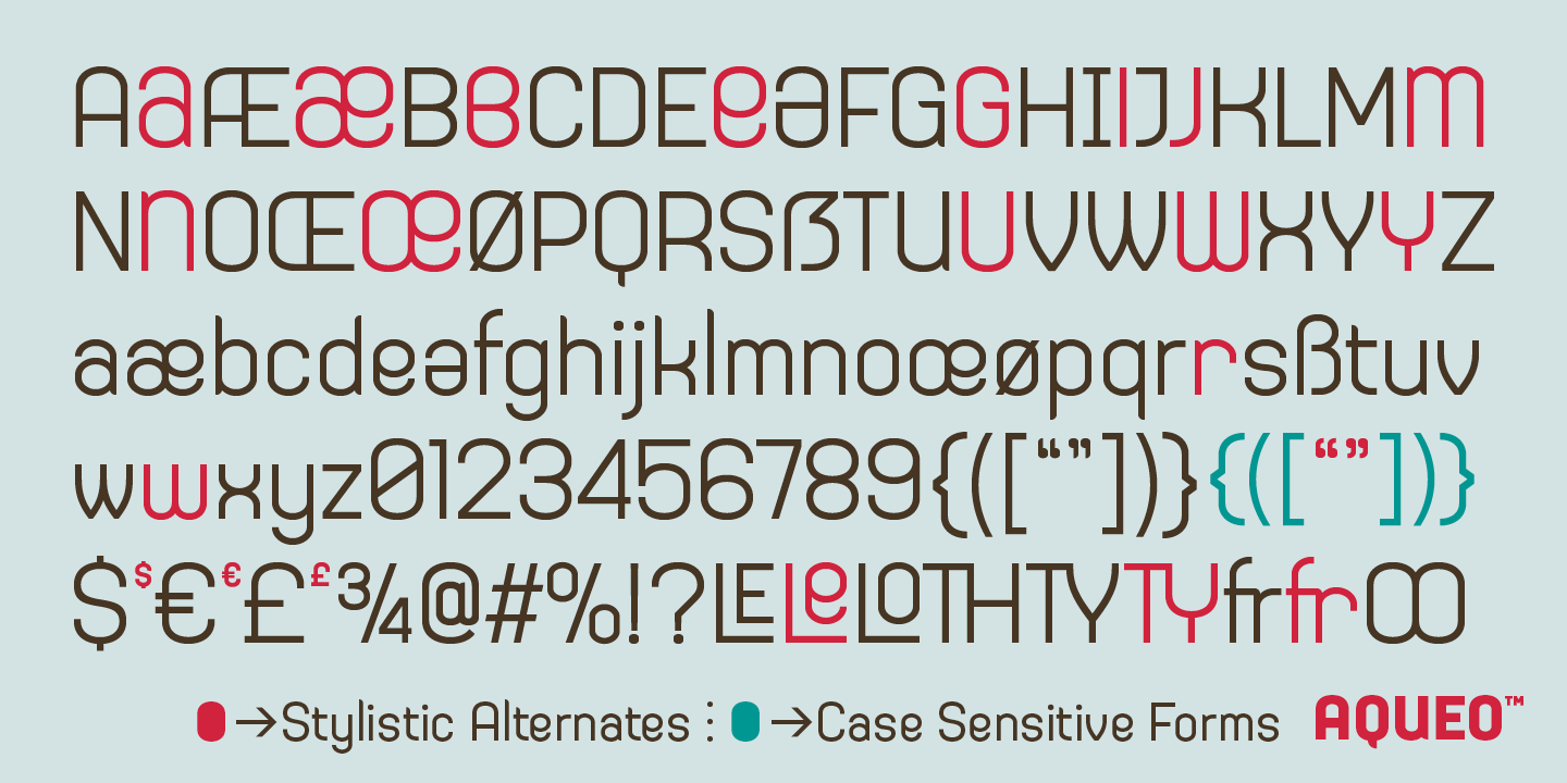 Aqueo™ Font Features & Specimen | Cylindrical Display Sans Serif Fonts