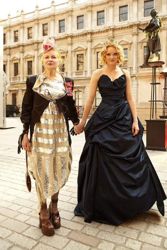 Vivienne Westwood and Lily Cole attend the 'A Celebration of the Arts' held at the Royal Academy of Arts, London, 2012.