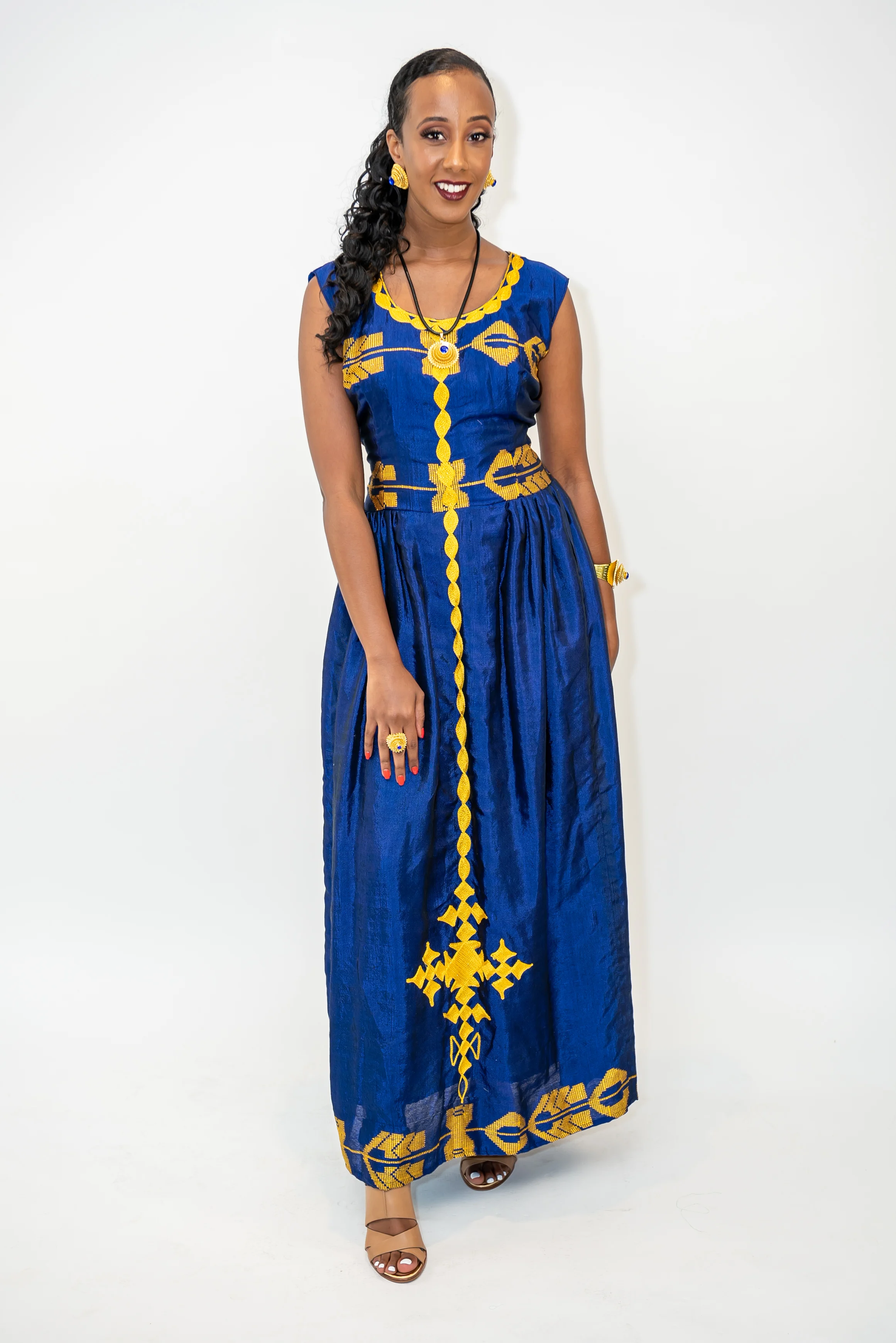 blue habesha dress BABARONI Flutter Sleeves Chiffon Scoop A-line Dresses with Slit Dusty Blue, Dusty Blue / US0 main image 0
