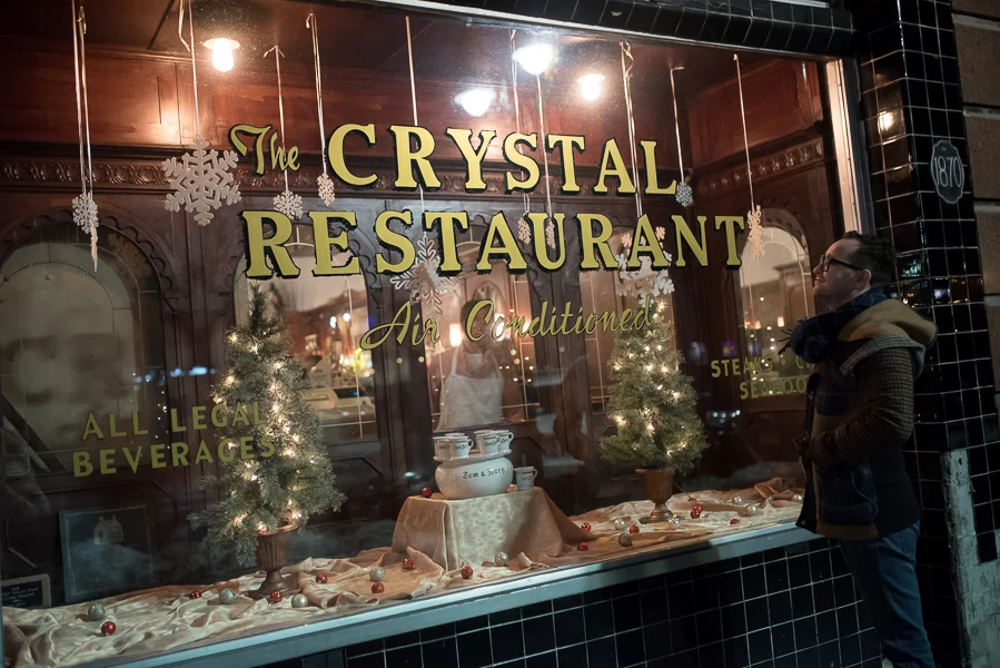 Joe, admiring the charming window display at The Crystal. Photo : Michelle Kinney