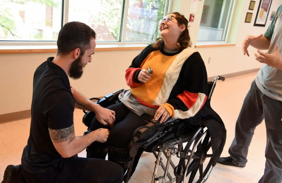 WATCH 2 videos embedded in story: https://bit.ly/2pHE7fn or click image.Wallingford native, Kayla Carbaugh, walks in an exoskeleton while recovering at Gaylord Hospital from a fall that left her partially paralyzed.Photos and article also by Bailey …