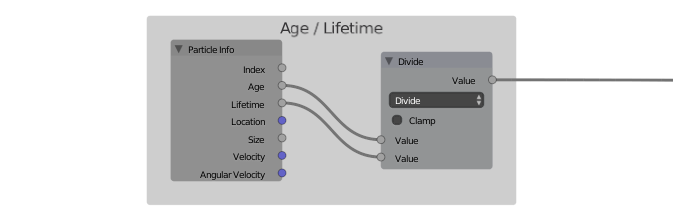 Age divided by Lifetime will give you a value between 0 and 1 based on how soon the particle will die