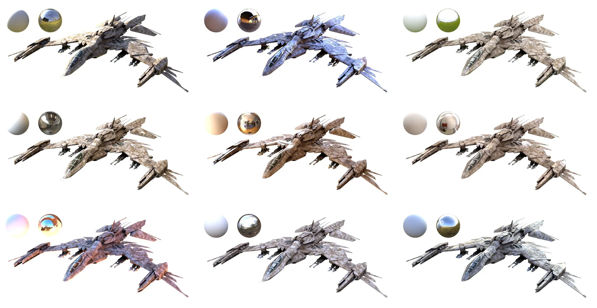 A model by Chris Kuhn , lit using 9 different HDRIs