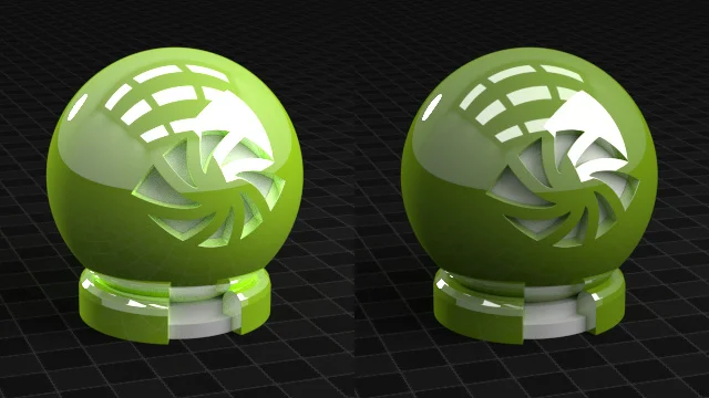 left: Add Shader combining Diffuse and Glossy (don’t do this, energy is not conserved); right: Mix Shader, physically correct (do this)