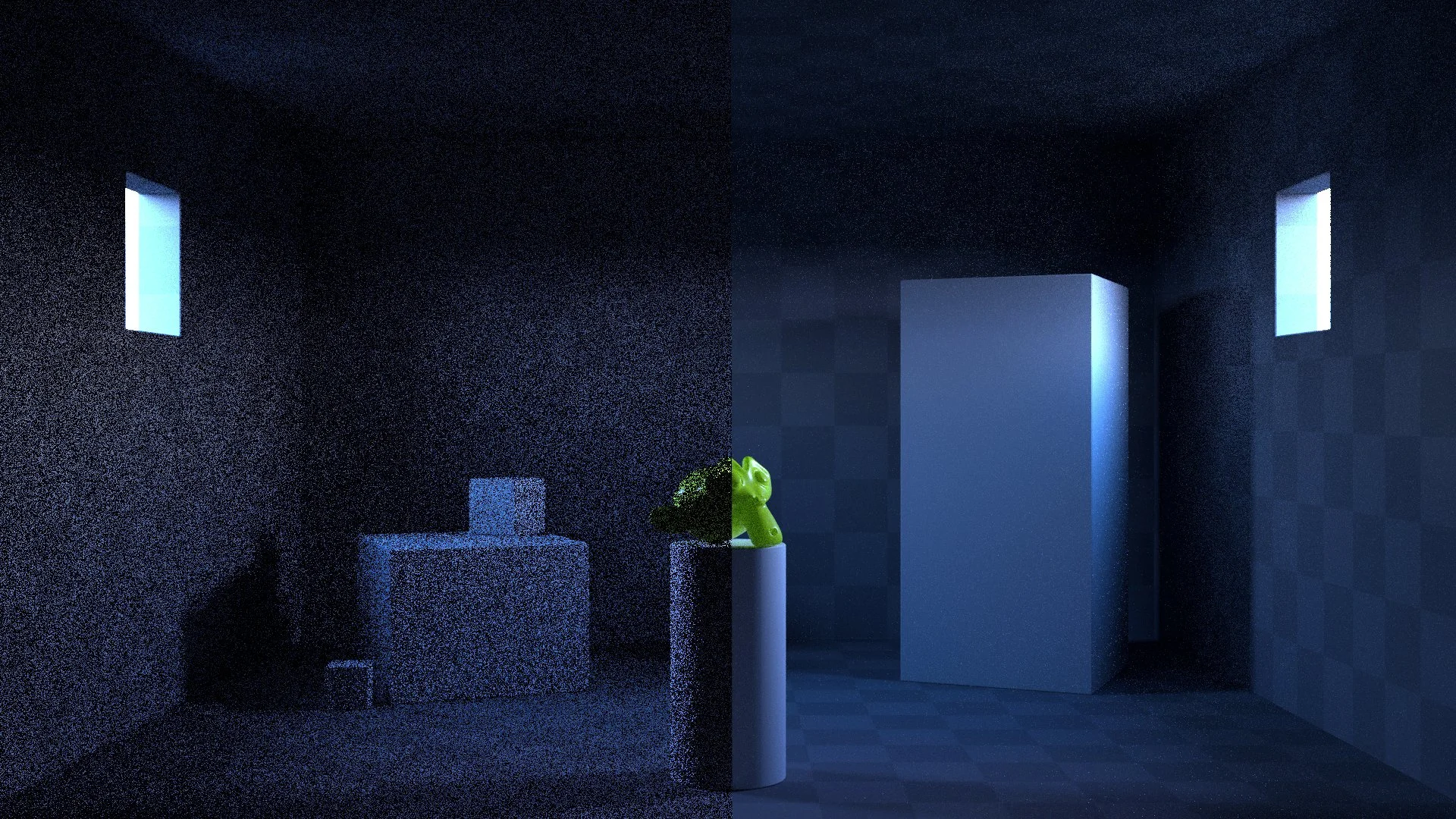 Without portals vs. with portals (almost identical render time).