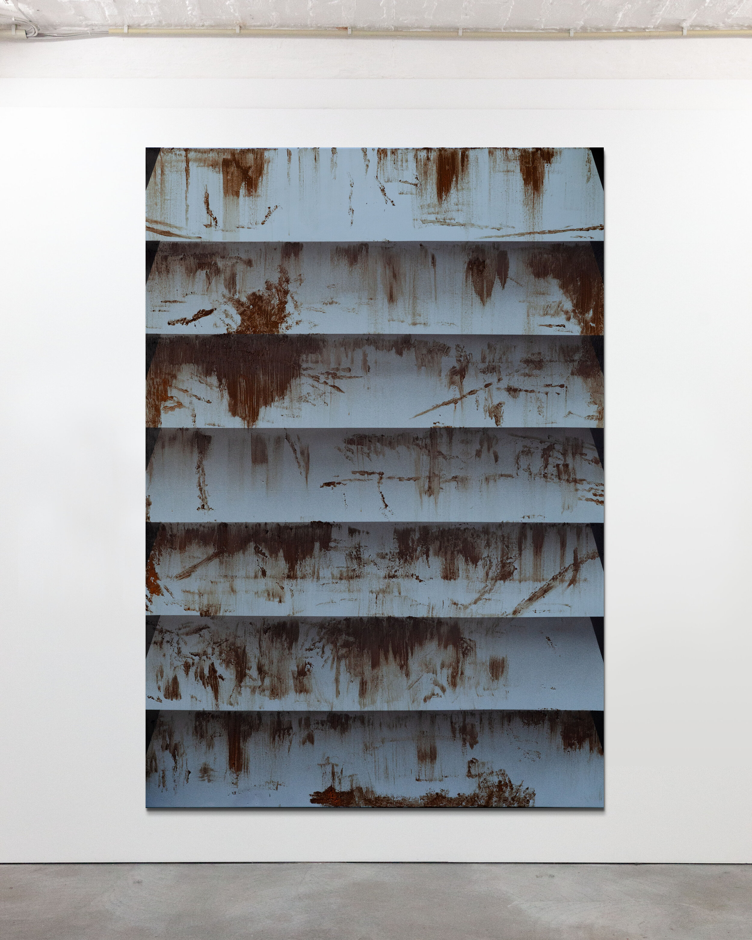   Shutter 01   Iron pigments, Oxidizing agent und spray paint on canvas 200x140cm 2020 