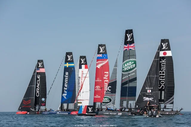 America's Cup boats getting ready for the races in Bermuda. 