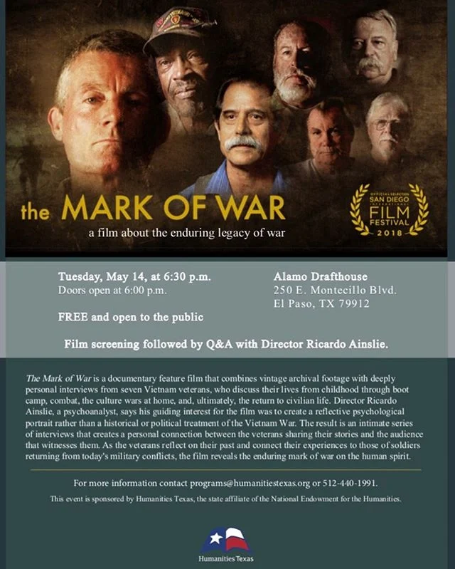 Screening of The Mark of War TONIGHT in El Paso at the Alamo Drafthouse - Monticello. Doors open at 6pm and film begins at 6:30pm. See you there!