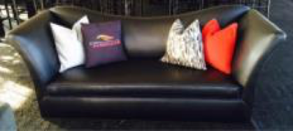 Black Leather Sloped Back Sofa