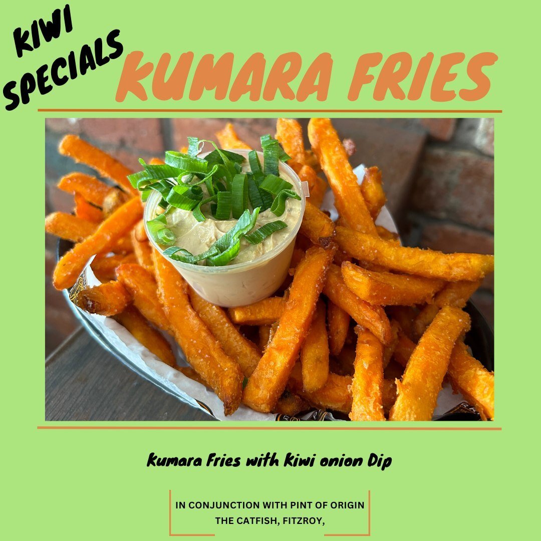 Kumara Fries 🍠😎⁠
Kumara fries with special Kiwi onion Dip!!⁠
⁠
A crowd pleaser!! Make sure you check out the NZ beers at The Catfish for Pint Of Origin. A sip and a chip if you will! 😋⁠
⁠
Available now until sold out @the_catfish_fitzroy⁠