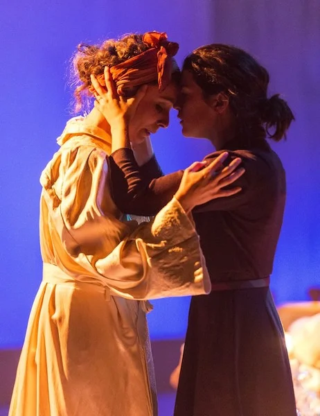 Kyla Garcia (Ismene) and Emily James (Antigone) in the World Premiere of Robertson Dean’s new Translation of Jean Anouilh’s Antigone , A Noise Within Theatre