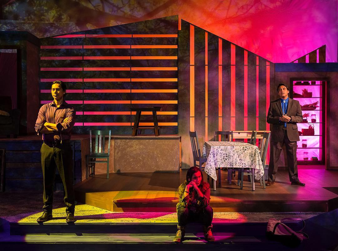 Kalani Queypo (Brewster White), Kyla Garcia (Connie Smoke), and Darrell Dennis (Gary Smoke) in the World Premiere of Pure Native at Native Voices at the Autry, Directed by Randy Reinholz