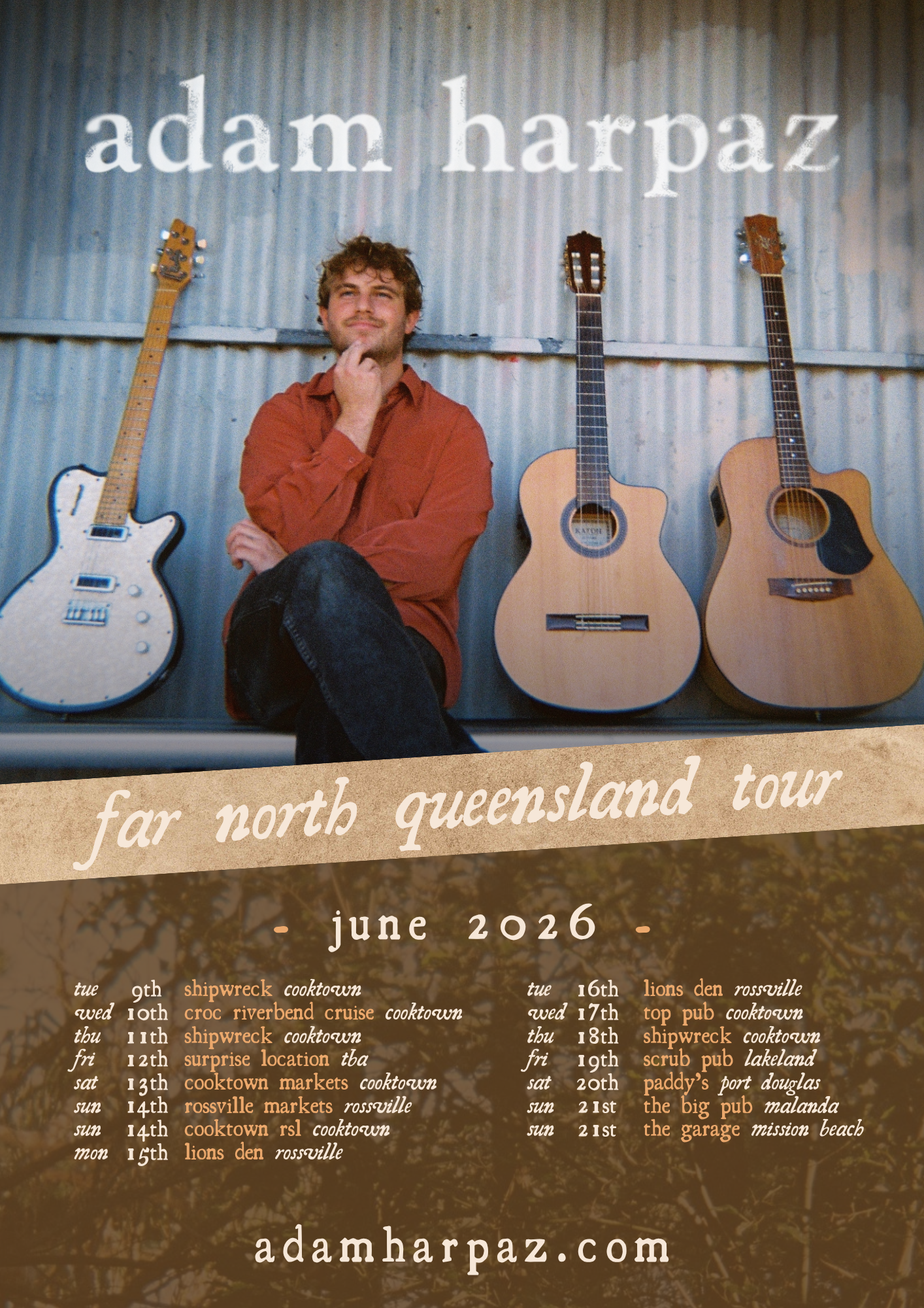 Adam Harpaz far North Queensland tour poster June 2026