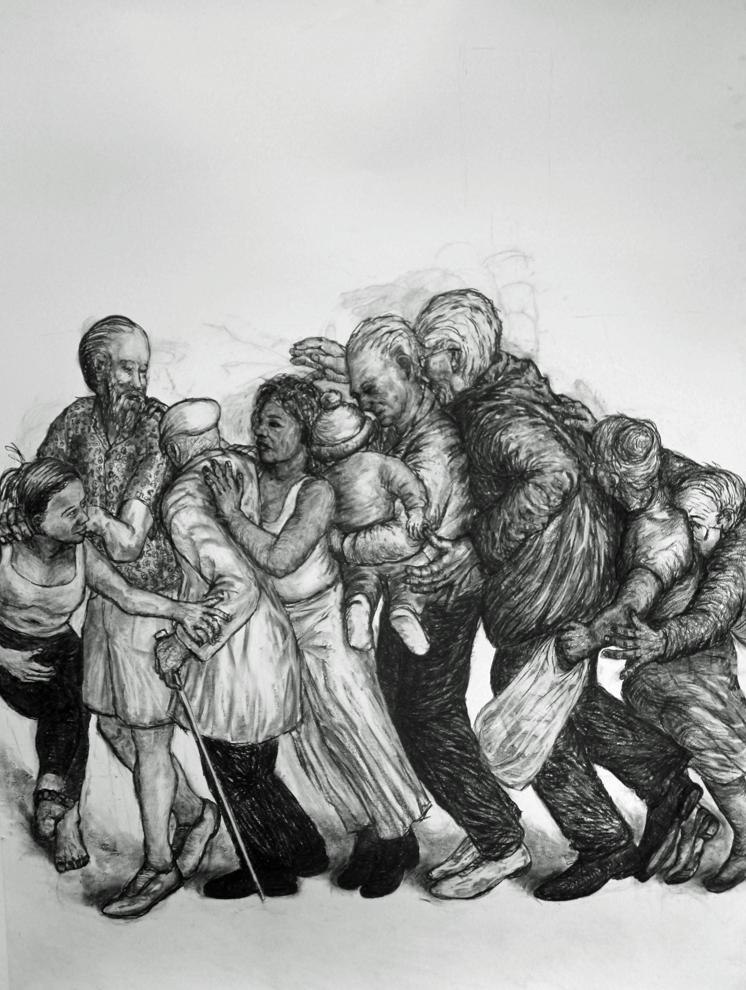 connected by a fall, 200x152cm,charcoal on paper.jpg