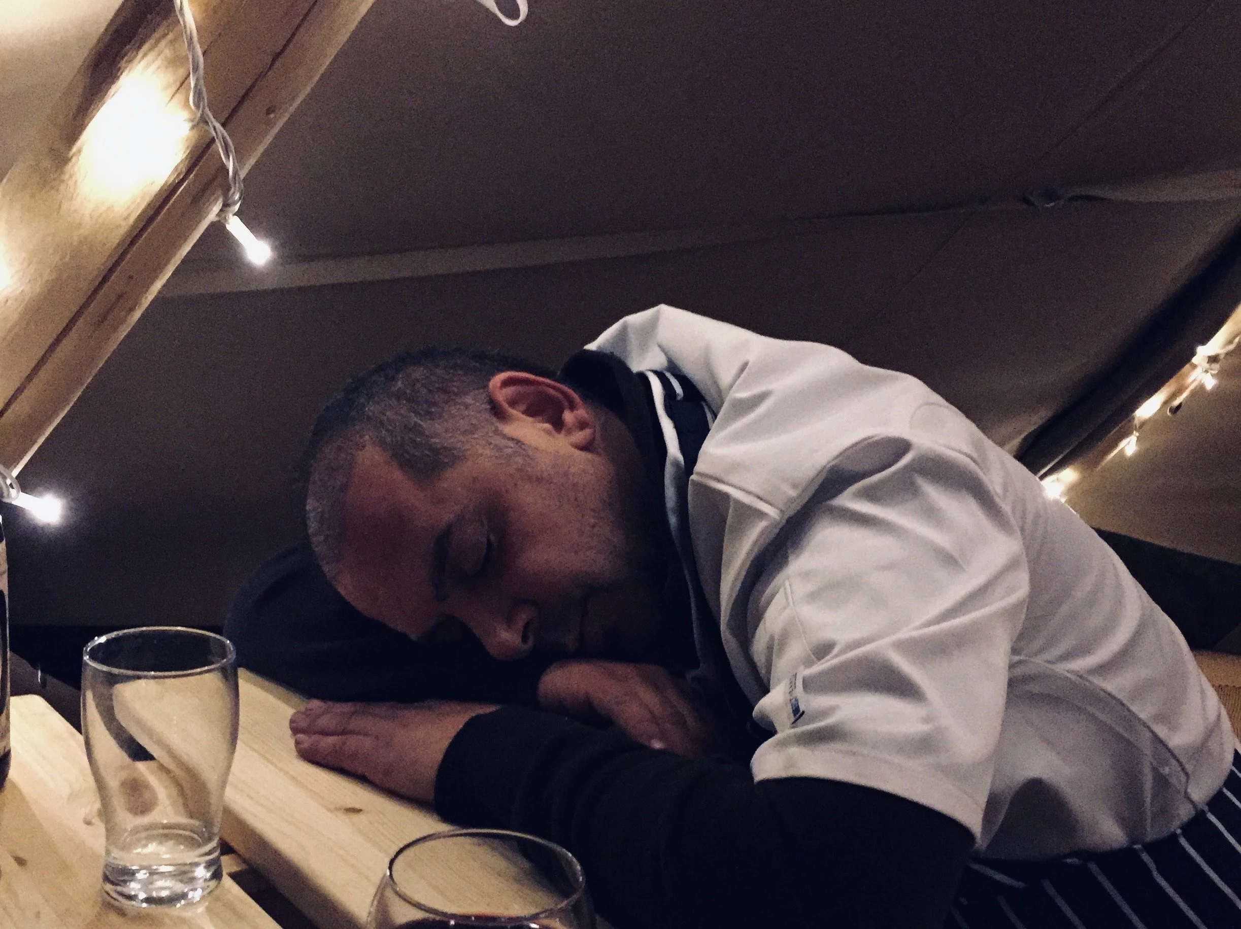 A chef sleeping after a bespoke event - tapas in a tipi