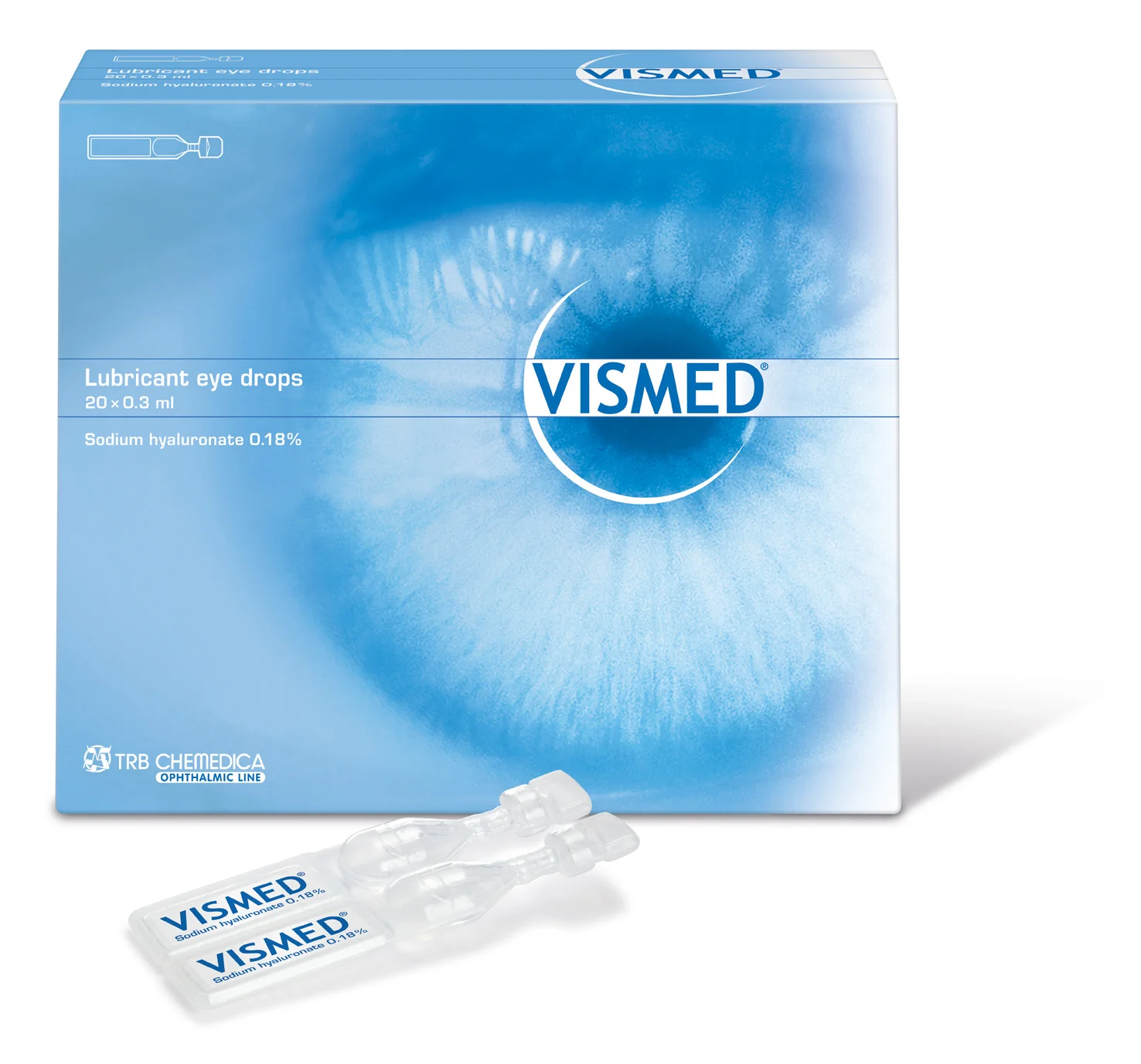 VISMED ® Enthält 0,18% Hyaluronsäure und wichtige Elektrolyte. Erhältlich als Packung mit 20, 60 oder 120 Einzeldosisampullen ohne Konservierungsmittel.