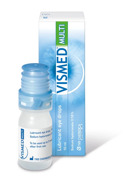 VISMED® MULTI enthält 0,18% Natriumhyaluronat und wichtige Elektrolyte. Erhältlich als Mehrdosisbehältnis mit 10 ml ohne Konservierungsstoffe. Steril bis zu 3 Monate nach Öffnung
