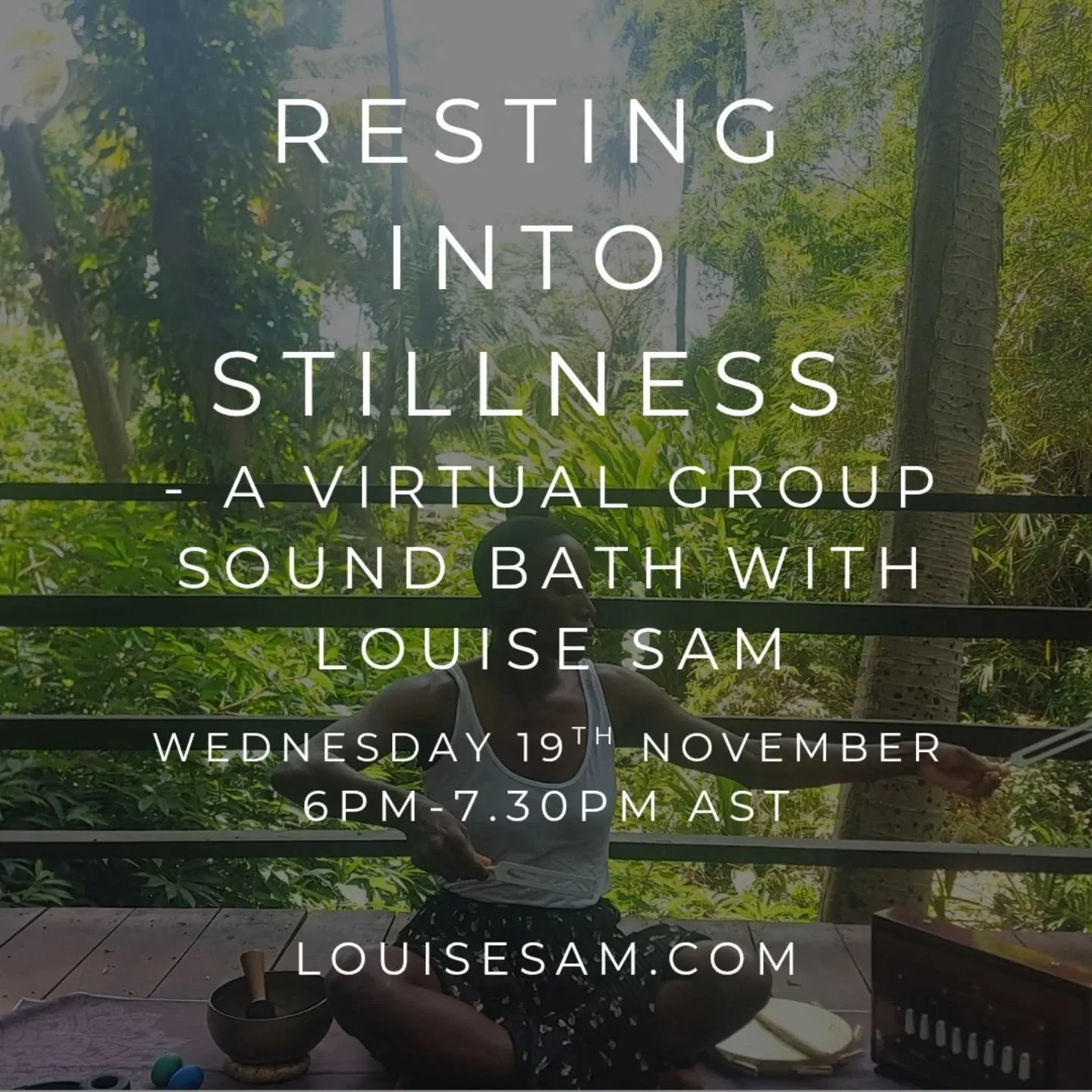 Resting Into Stillness - A Virtual Group Sound Bath with Louise Sam

As the year begins to wind down, take a moment to pause, breathe, and reconnect with your inner stillness. Join Louise Sam for a deeply restorative virtual sound bath designed to ca
