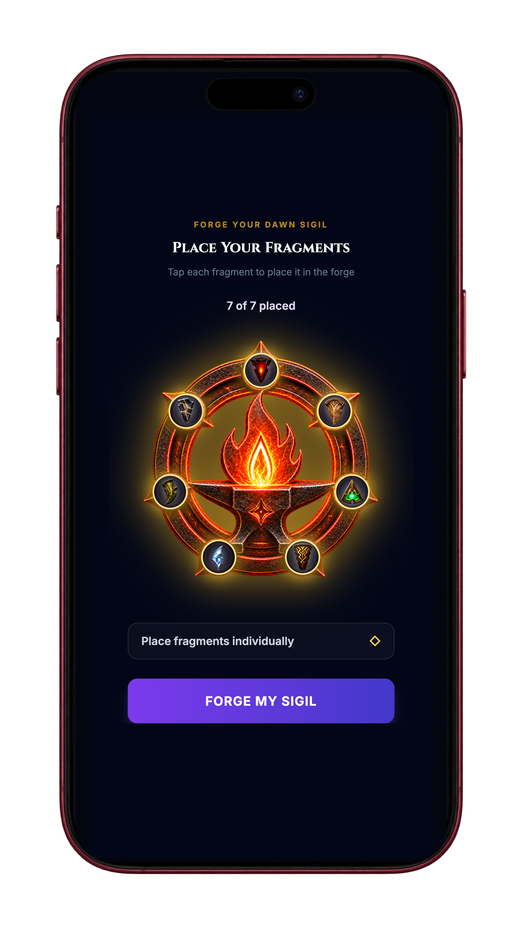 Forge Your Dawn onboarding with completed Dawn Sigil fragment placement