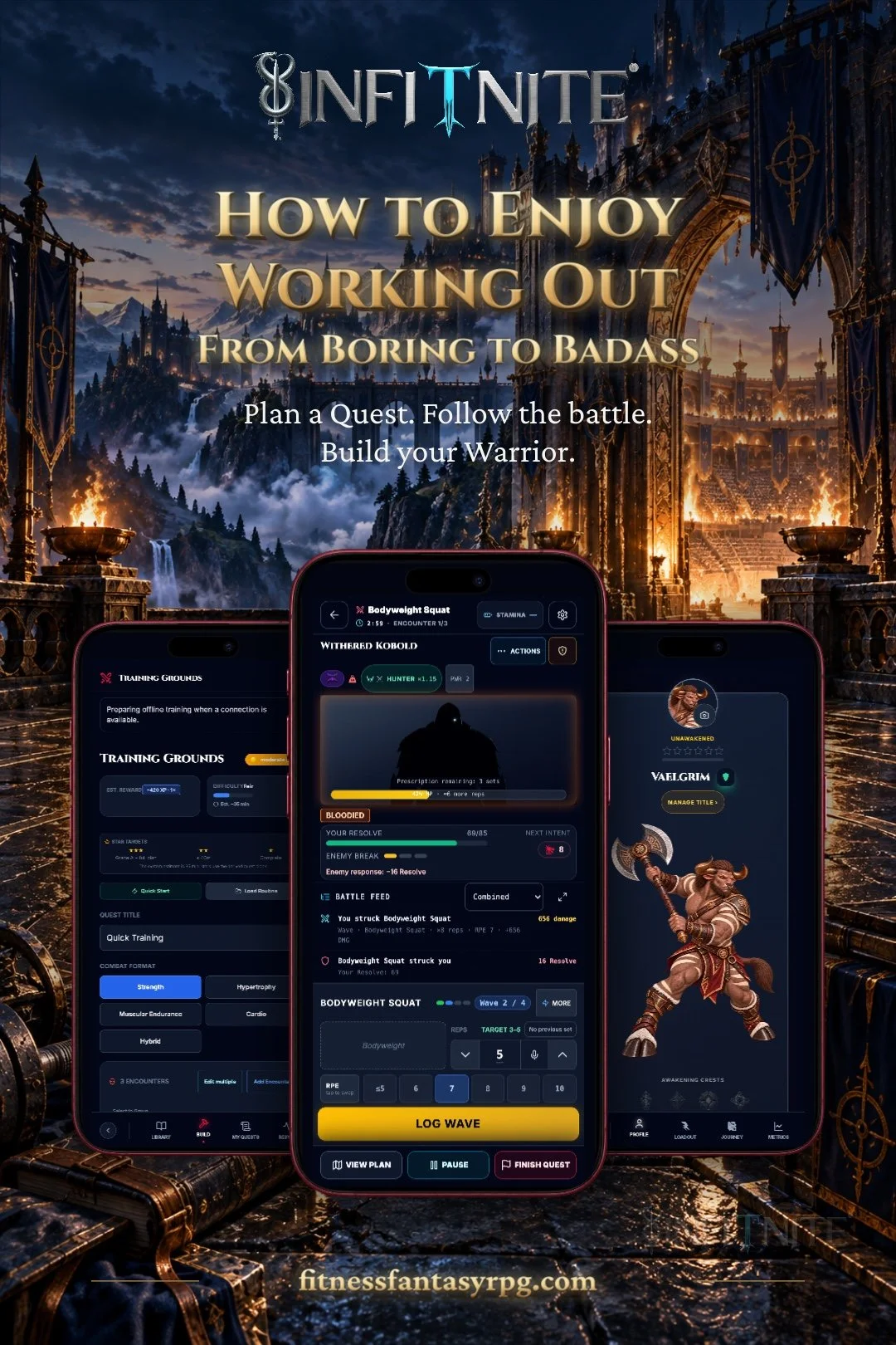 How to enjoy working out with Infitnite: plan workout Quests, follow monster battles, and build your Warrior