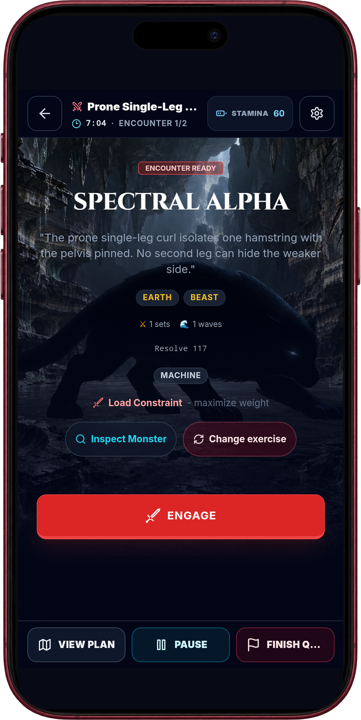 Spectral Alpha encounter with the Kaelthon environment, shown inside an iPhone.