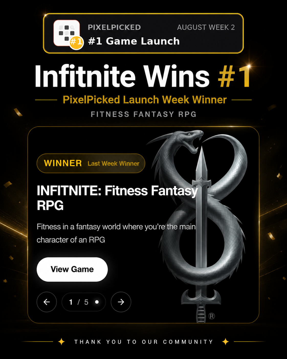 Infitnite Wins First Place in PixelPicked Launch Week