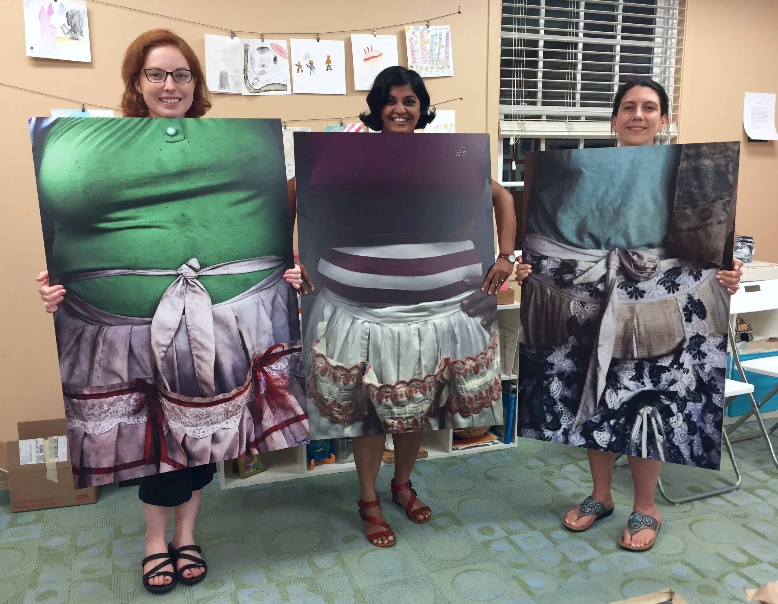 Kara, Sush, and Tannia inspired by Susan Sterner’s photographic posters of women day laborers in Guatemala at one of Studio Pause’s writing pauses.