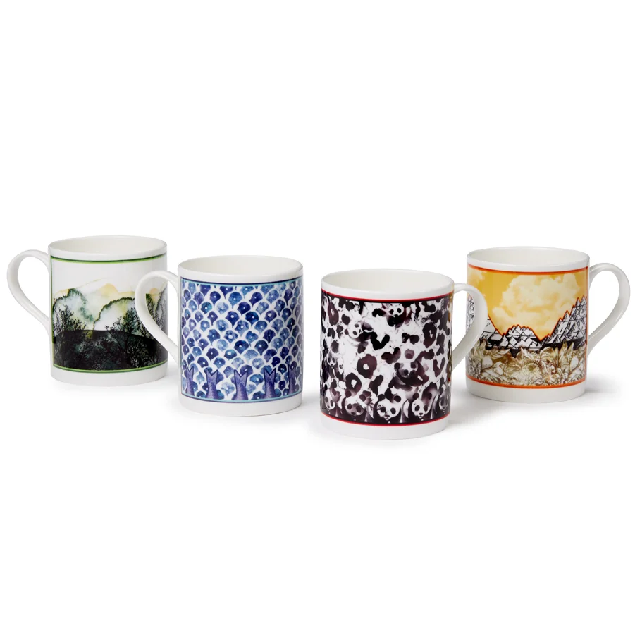 Collection of mugs in the four new designs