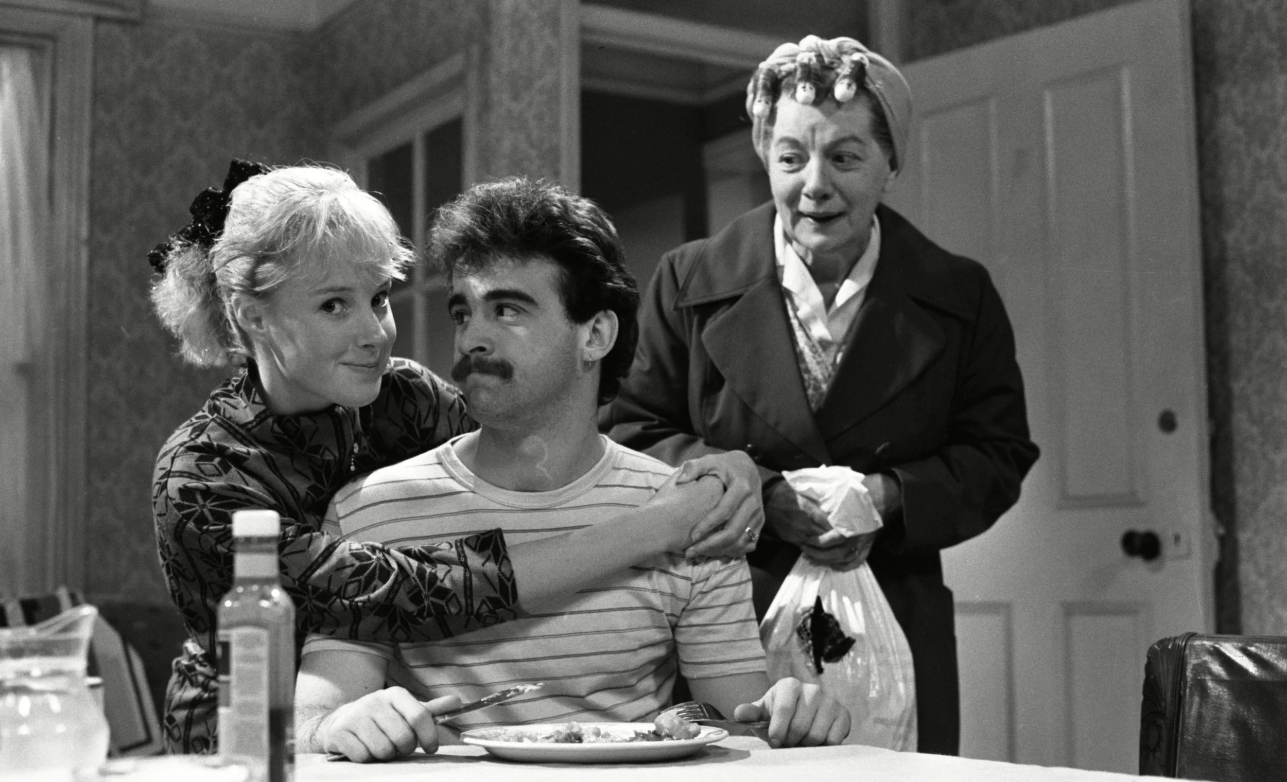 Sally in 1987 with Michael and Jean Alexander (as Hilda Ogden)