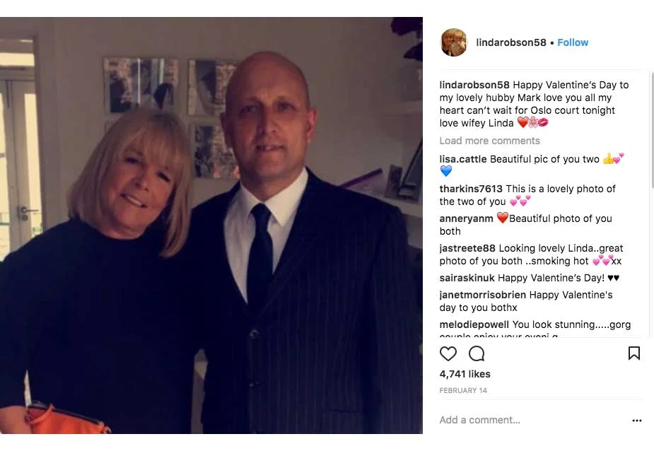 Linda's valentines Instagram post to husband Mark