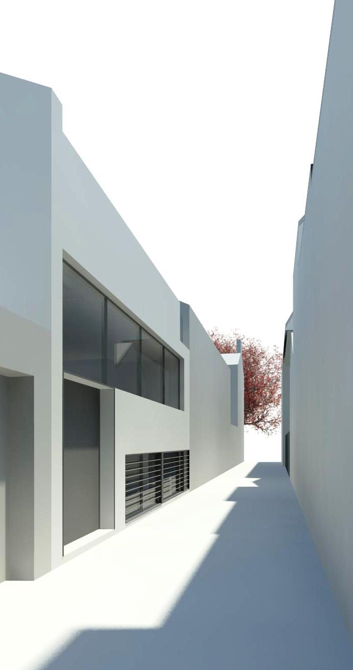 The building is designed as a steel framed construction to maximise window area and permit a more abstract facade treatment.
