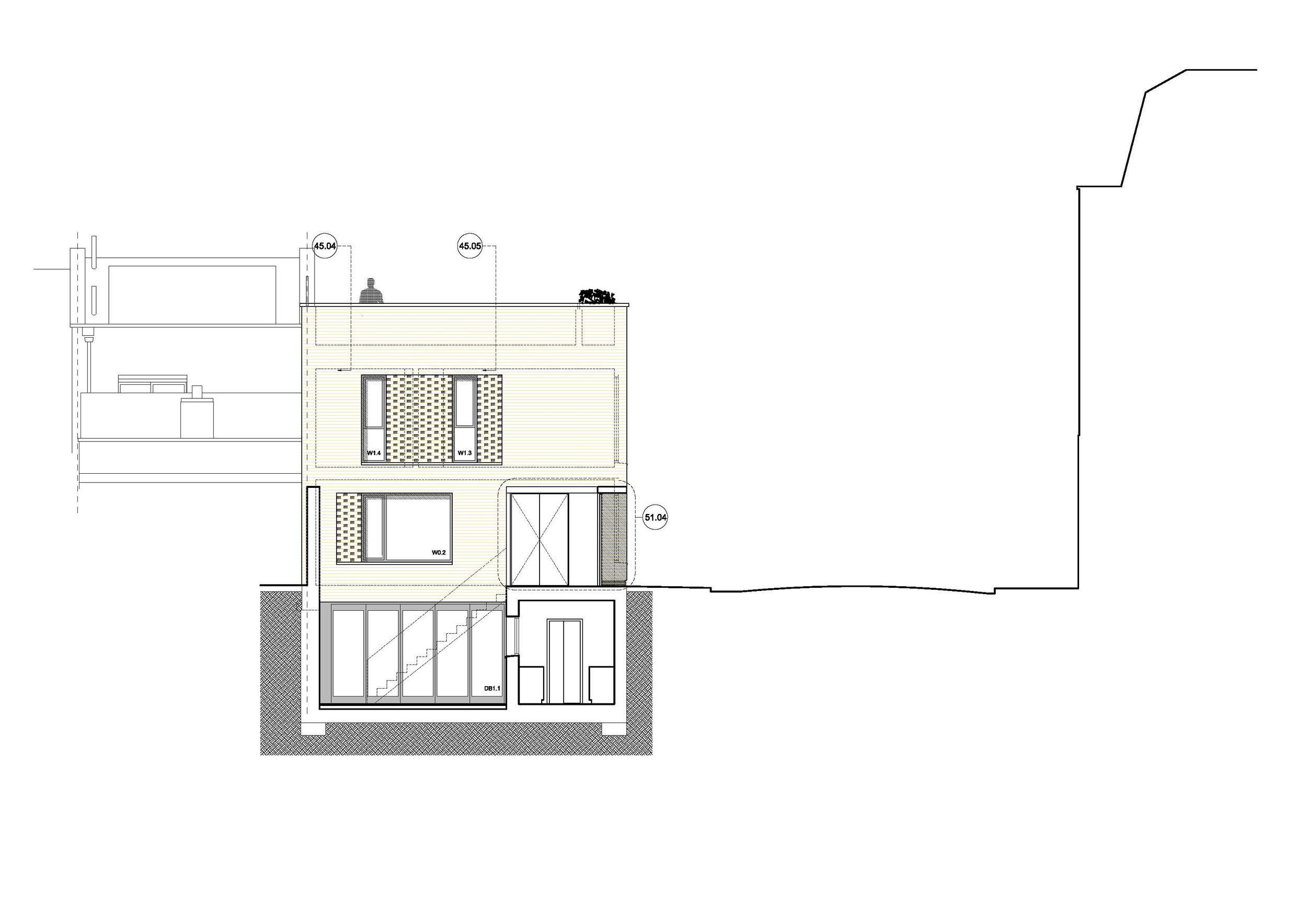 Large fenestration brings daylight through a lightwell to the commercial unit at basement level.
