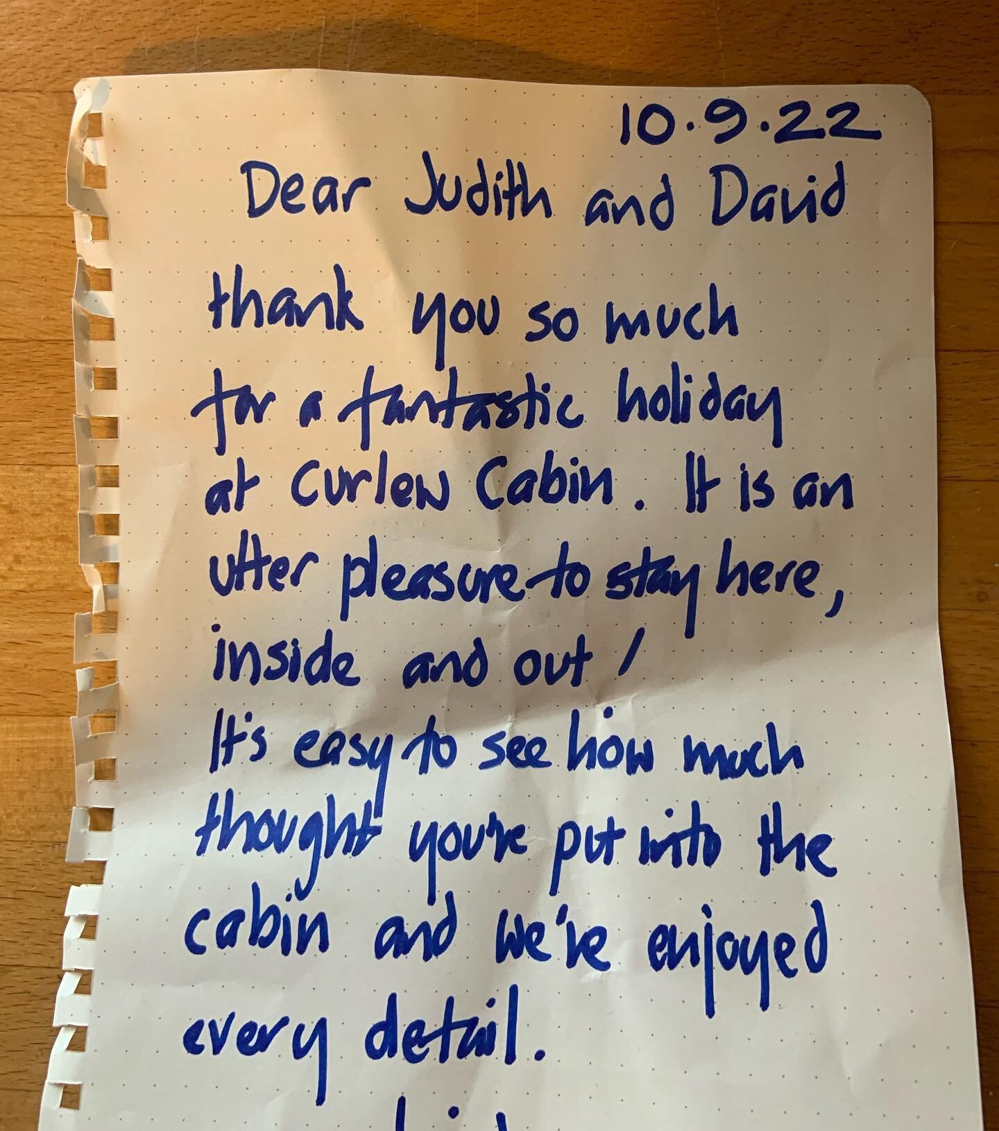 A lovely note from some recent guests, come again soon!
.
.
.
.
#curlewcabin #visitscotland #belhavenbay #cabinlife #holidaysinscotland #beach #scotlandscoast #eastlothian #visiteastlothian #johnmuirtrust #dunbar #lovescotland