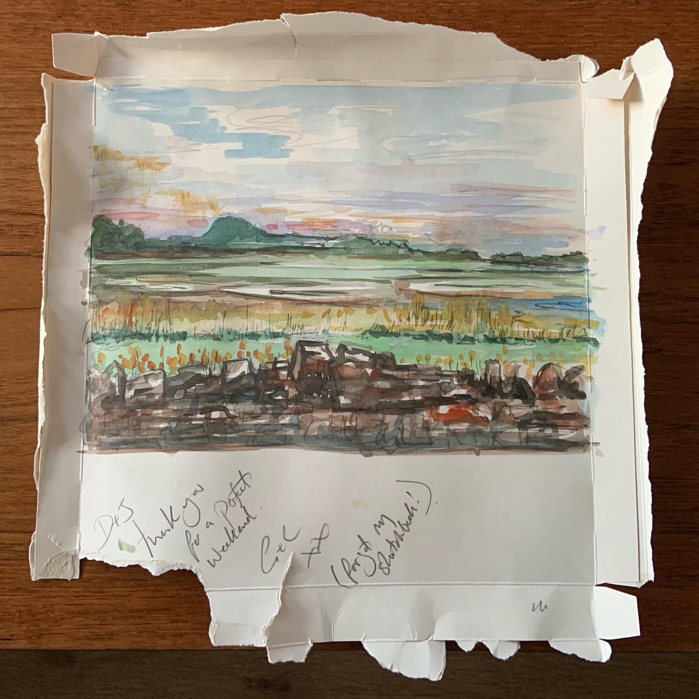 Another lovely gift from a guest - a beautiful sketch of the view from our window - thanks G &amp; C!
.
From today we move into Scottish Tier 2, which means we can accept guests from other Tier 1 &amp; 2 areas 🏴󠁧󠁢󠁳󠁣󠁴󠁿 🌊
.
.
.
#curlewcabin #be