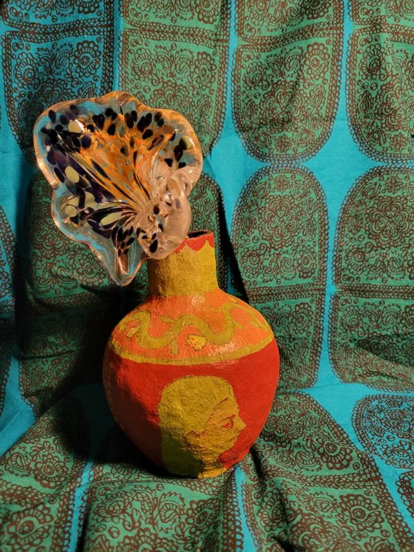 Paper Pulp Vase with Glass Flower