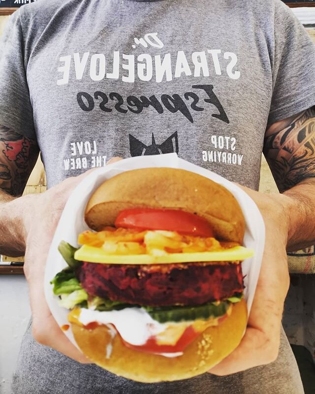 Beetroot burger is bk on this week made with super tasty multi coloured organic local beets 🤤😋💚🍔 this one is all vegan with vegan cheese mayo kimchi and a gluten free bun