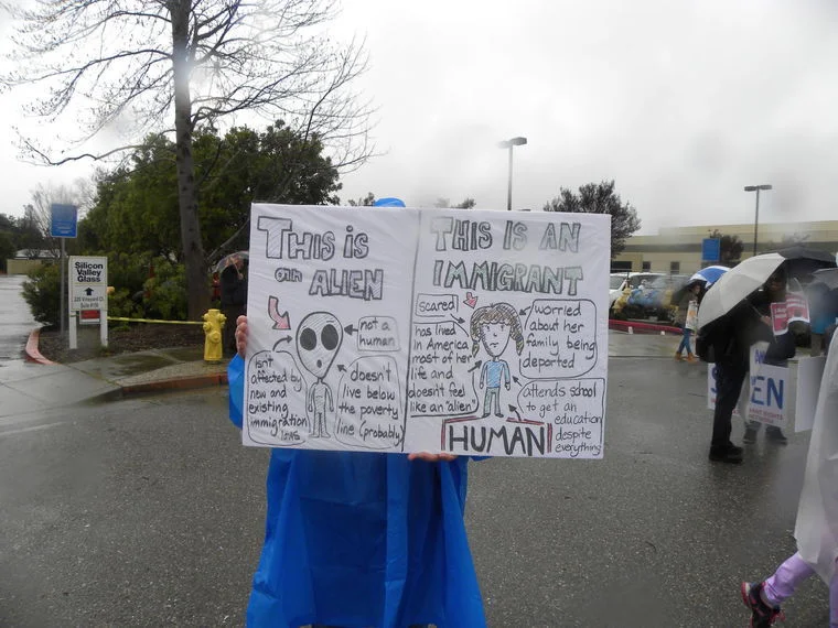 A protester in Morgan Hill at the rally.