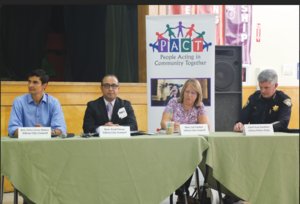 ACTING TOGETHER Councilmembers Peter Leroe-Muñoz, Fred Tovar, Cat Tucker and Chief of Police Scot Smithee heard an impassioned plea from members of PACT.