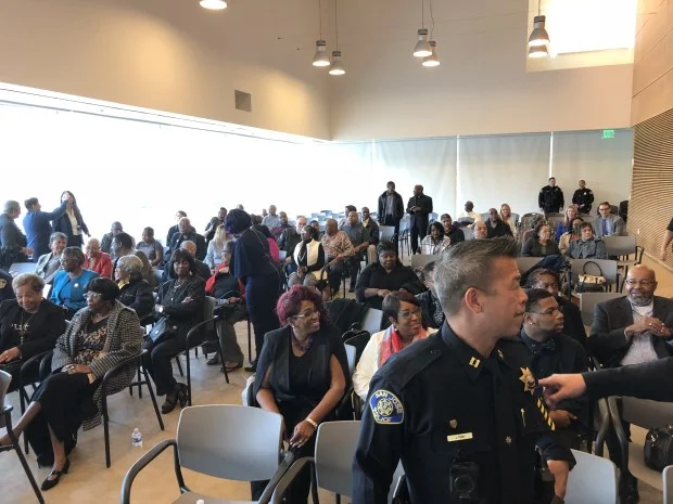 Congregants of the Emmanuel Baptist Church in San Jose had their Sunday service hosted at the SJPD substation Nov. 19, 2017. (San Jose Police Dept.) 