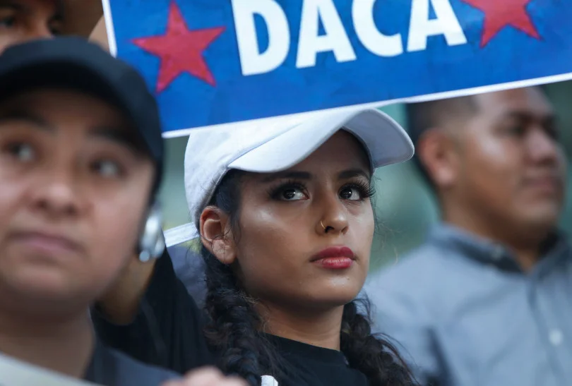 DACA recipient Flor Martinez attends a rally following President Trump's rescindment of the program, Monday, Sept. 5, 2017, in San Jose, Calif. (Karl Mondon/Bay Area News Group)