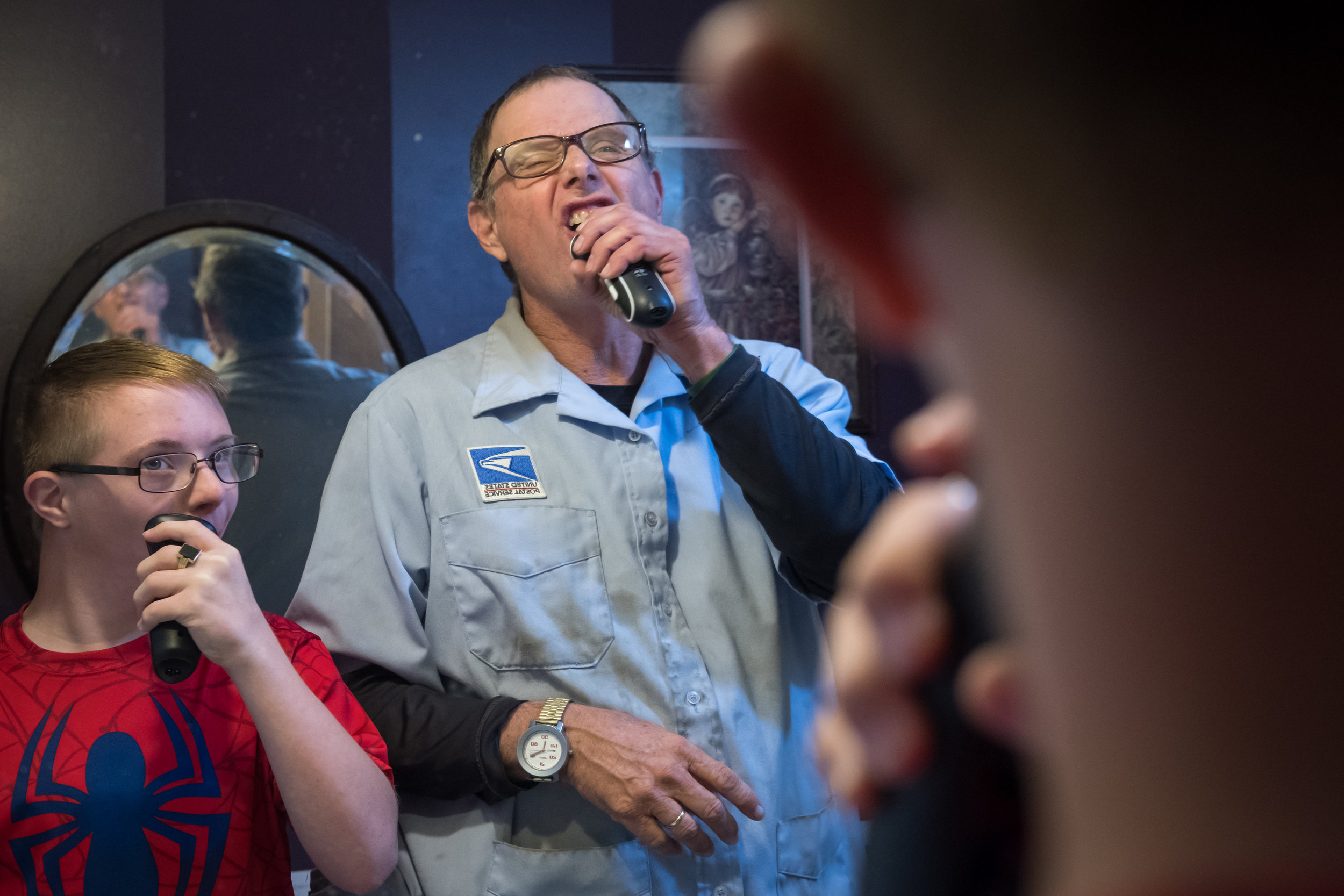  Greg helps his son, Luke, shave.&nbsp; 