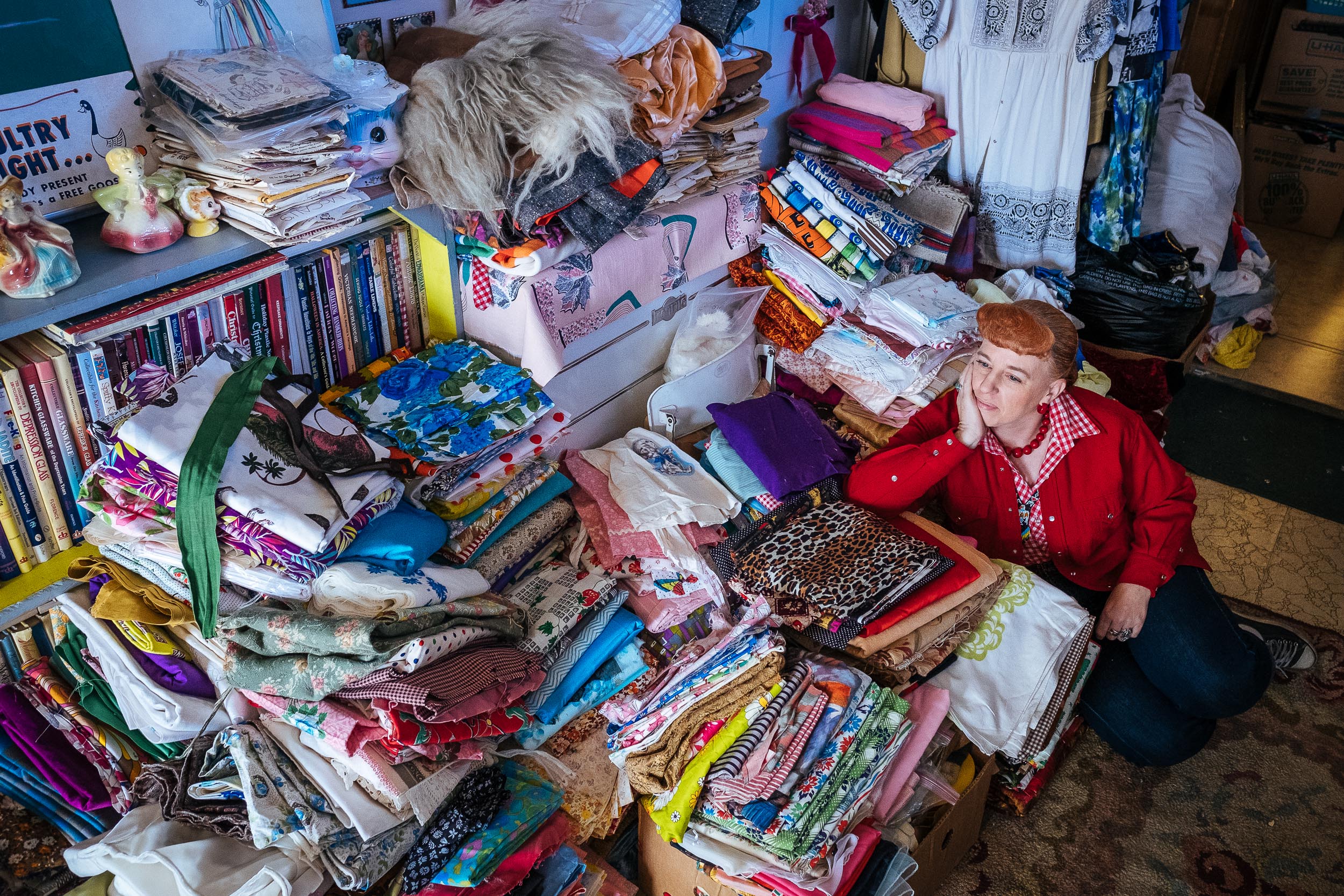  Out of all the items she collects, Jenny is drawn most to mid century fabric. She says she can spend hours here thinking, and calls it her "happy place".&nbsp; 