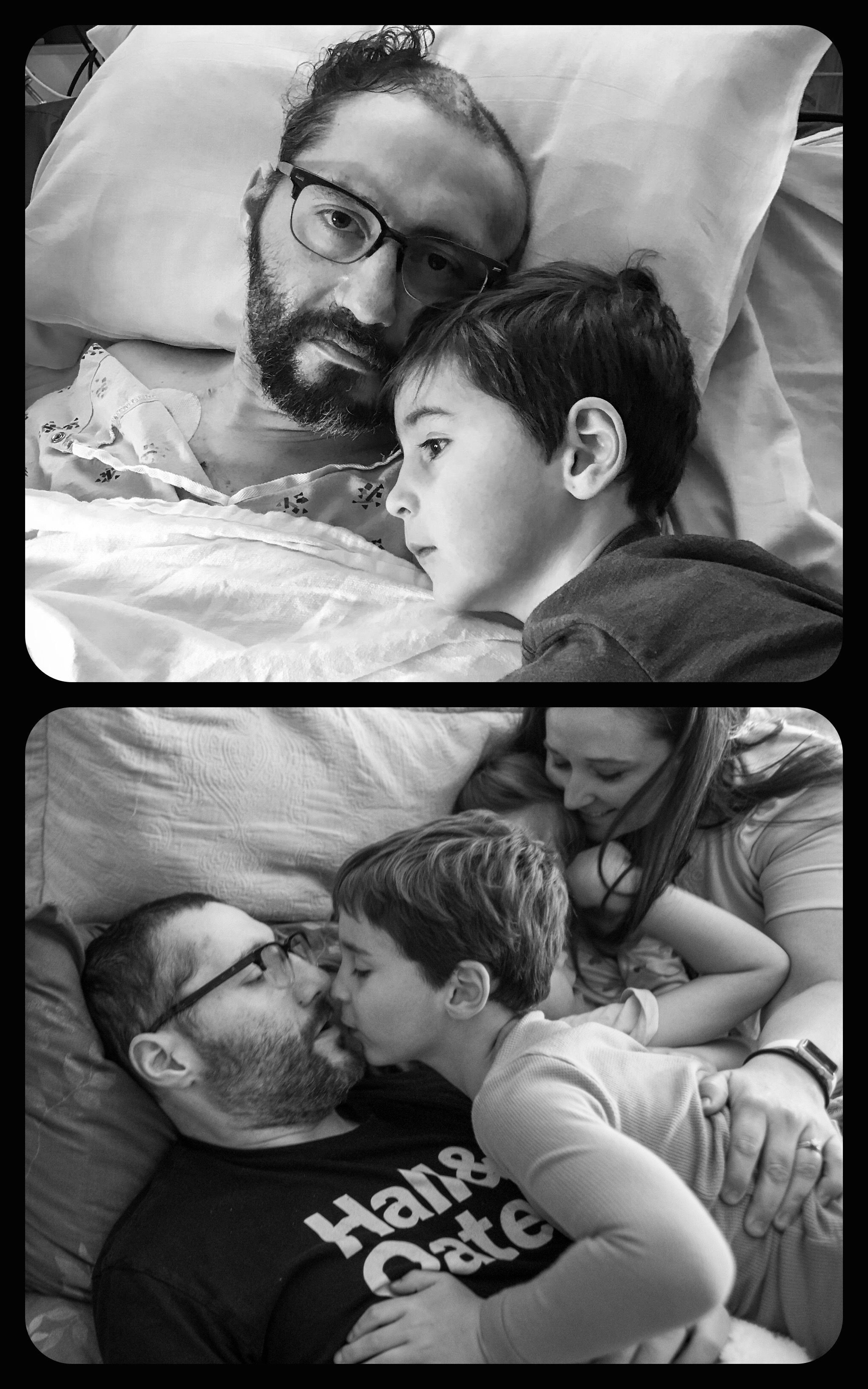  This diptych incorporates edited iPhone photos Mike’s wife Denise’s shot in the hospital paired with images I took during Mike’s stay at QLI. 