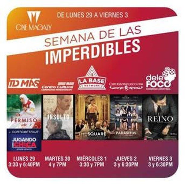 A partir del lunes 29 de junio y hasta el viernes 3 de julio las personas podr&aacute;n disfrutar de la &ldquo;Semana de Imperdibles&rdquo; en el @cine.magaly un listado de 5 de pel&iacute;culas que han dado que hablar a nivel internacional, que han 