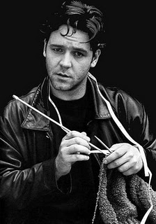 A real man, knitting.