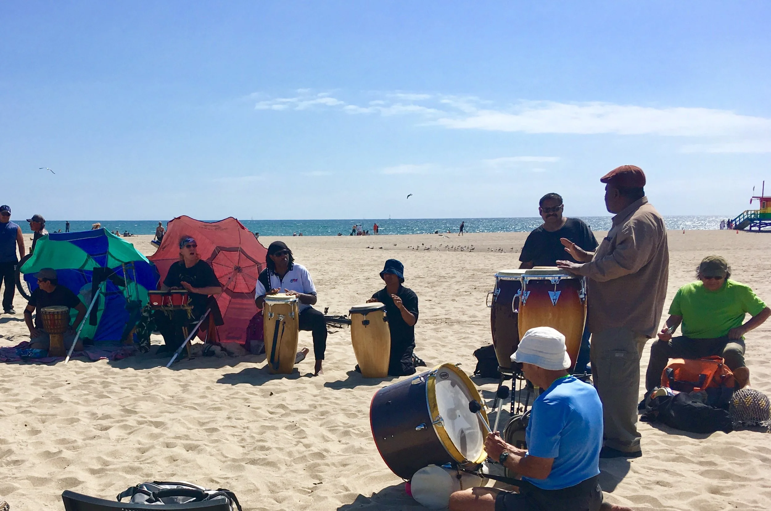 Drummers keep the beat of World Peaec on Sunday's at Venice Beach.