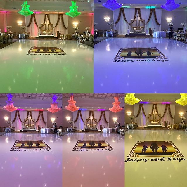 This is the same floor , but pictures were taken 3 seconds apart... just imagine the difference lighting/vinyl can make to your venue with our CUSTOM VINYL DANCE FLOOR.. email me at info@marqueedesign.ca or call me at 647-771-8007 special promo prici
