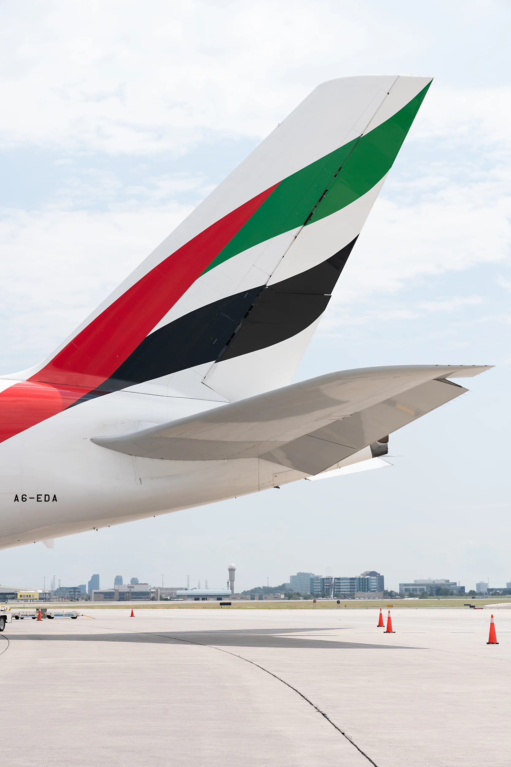 Airbus A380 from the Emirates fleet at Toronto Pearson International Airport, 2019.